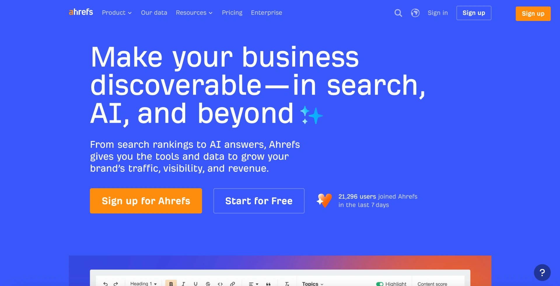 Ahrefs discount code guide showing the Ahrefs homepage and pricing research